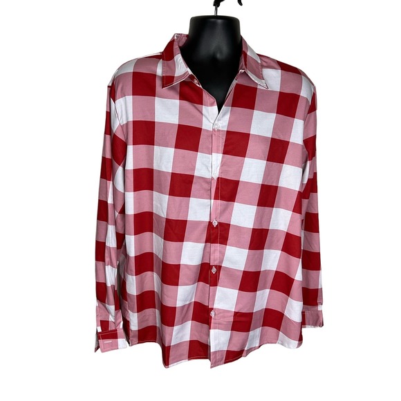 MEN'S PLAID RED & WHITE LONG SLEEVED LINEN FEEL SHIRT SIZE XL NWOT - Picture 1 of 5
